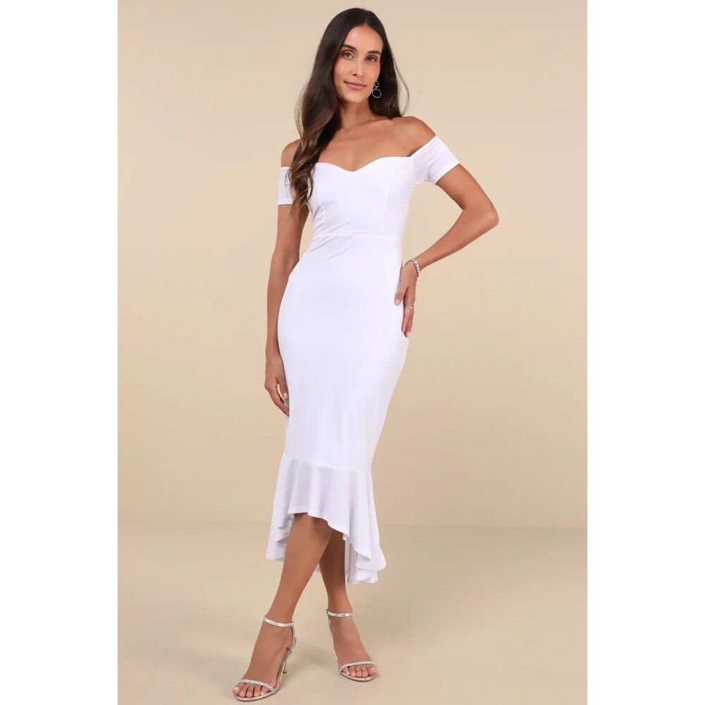 NWT LULUS White Off-Shoulder Midi Dress ENGAGEMENT PHOTOS